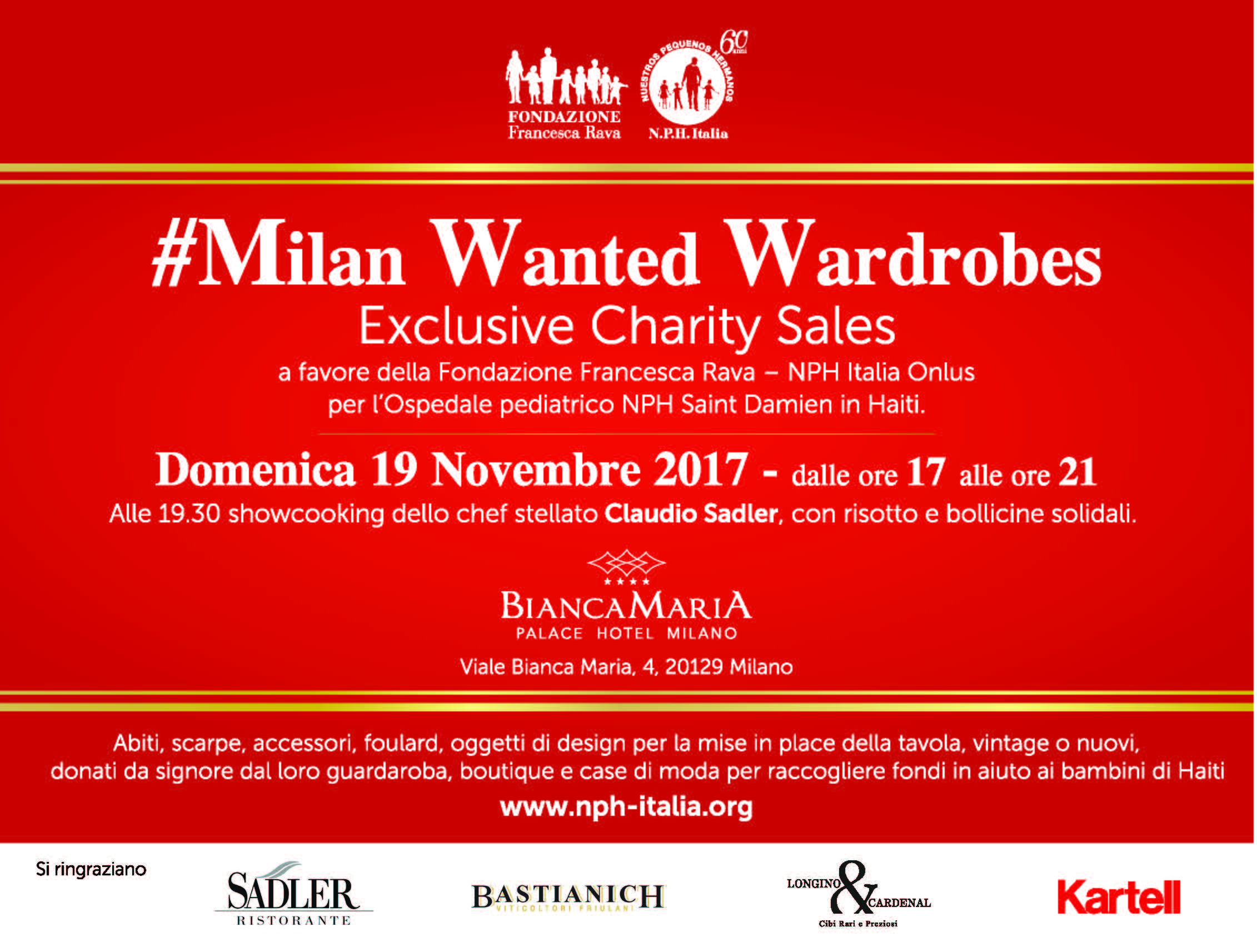 19 novembre, Milan Wanted Wardrobes - “Vèstiti a tavola!...”. Exclusive Charity Sales a favore dei bambini di Haiti