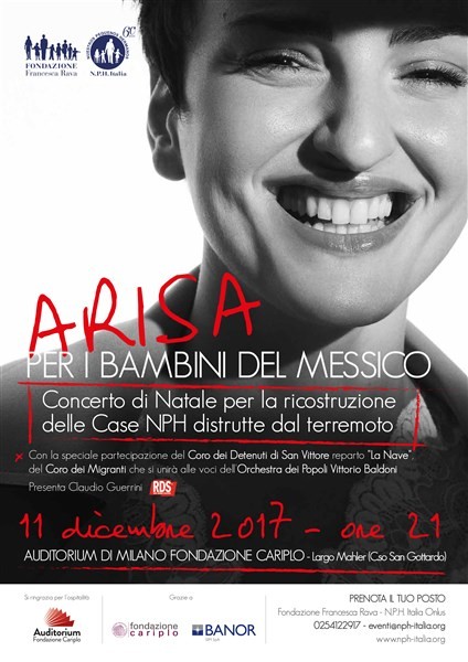 Save the date! Lunedì 11 dicembre, ore 21: concerto di Natale di Arisa per i bambini del Messico