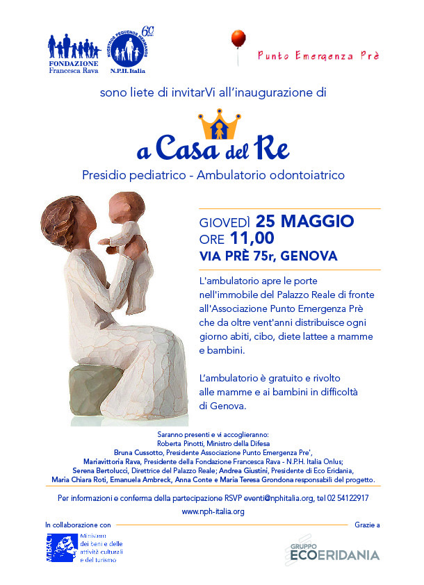 25 maggio, ore 11, inaugurazione a Genova del nuovo Presidio pediatrico e Ambulatorio odontoiatrico “A Casa del Re”
