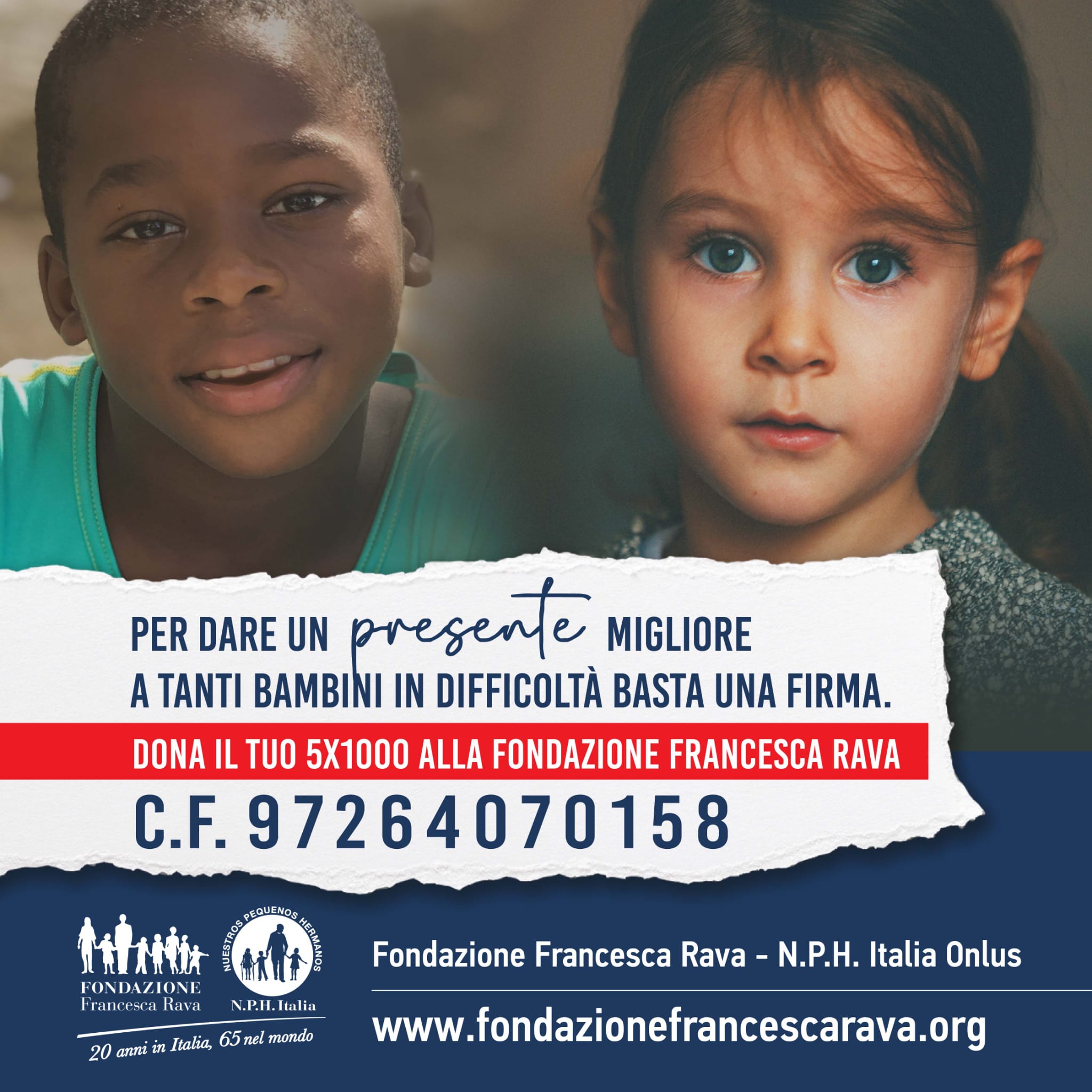 Dona il 5x1000 alla Fondazione Francesca Rava, hai fino al 30 settembre per presentare la tua dichiarazione dei ridditi e inserire il CF 97264070158