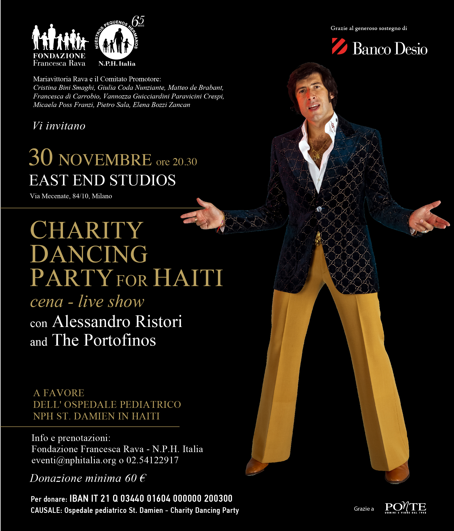 30 novembre, ore 20.30, Charity Dancing Party for Haiti agli East End Studios con Alessandro Ristori e The Portofinos!