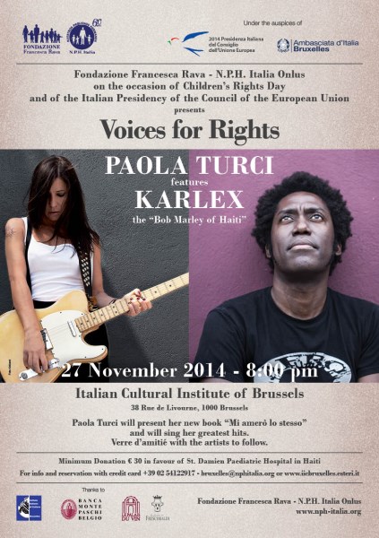 27 Novembre, ore 20, la Fondazione a Bruxelles! Paola Turci e Karlex per Haiti