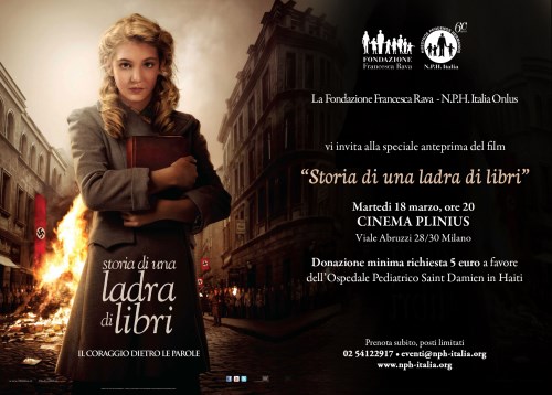 Martedì 18 marzo ore 20, Cinema Plinius, speciale anteprima del film `Storia di una ladra di libri` per l'Ospedale S. Damien, Haiti