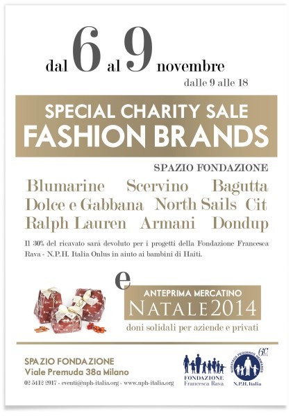 6-9 Novembre, ore 9-18, Spazio Fondazione a Milano, grandi firme moda in aiuto ai nostri bambini.