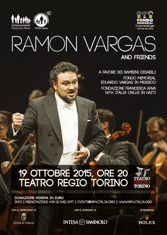 19 ottobre 2015, Ramon Vargas in concerto a Torino per i bambini disabili di Haiti e Messico. Sul palco con il tenore anche i grandissimi Barbara Frittoli, Ferruccio Furlanetto e George Petean.