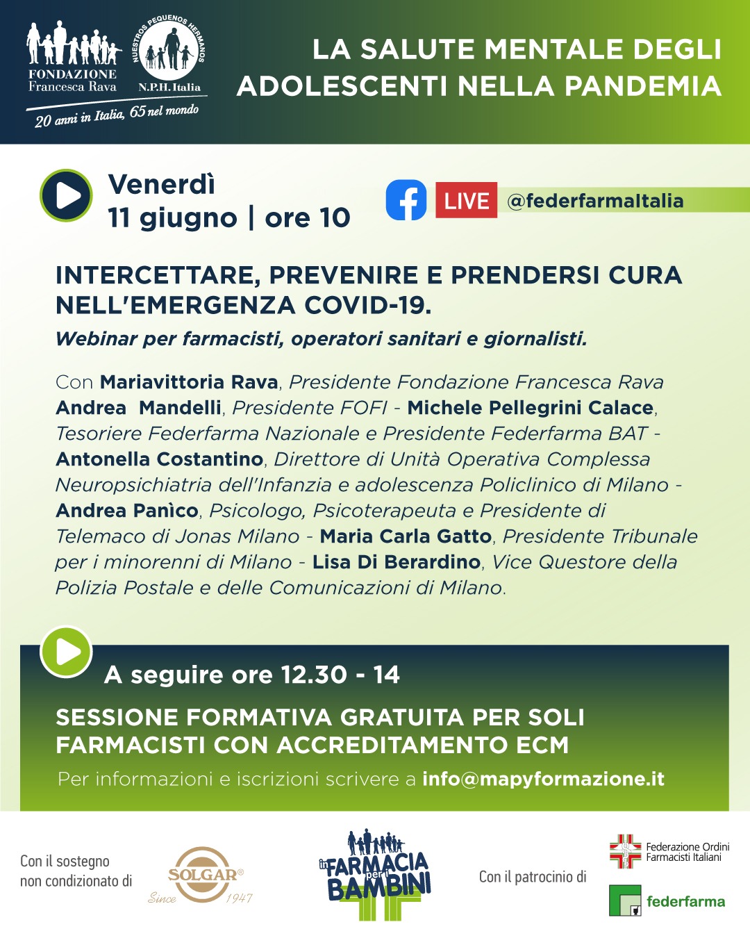 LA SALUTE DEI MINORI NELL’EMERGENZA COVID-19: `SALUTE MENTALE DEGLI ADOLESCENTI NELLA PANDEMIA` CON MASSIMO RECALCATI, OPERATORI SANITARI ED ISTITUZIONI